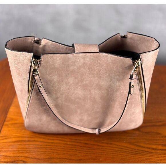 Steve Madden Large Zip Tote Blush Pink Vegan Leather Gold Hardware - Picture 2 of 3